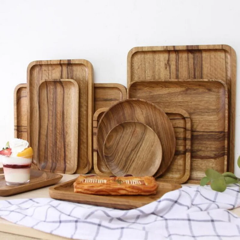 

Creative wood tray solid Japanese style log tableware bread plate wholesale shop plate special cake plate