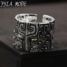 Thai Silver Personality Retro Style Ring Ring Domineering Carved Gluttonous men’s 100% Sterling Silver 925 Jewelry 19mm Width
