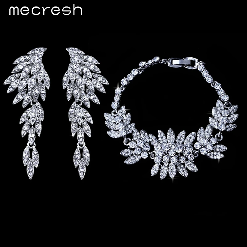 Mecresh Rhinestone Eagle Drop Earrings Bracelet Crystal Bridal Jewelry Sets Wedding Jewelry EH209+SL042