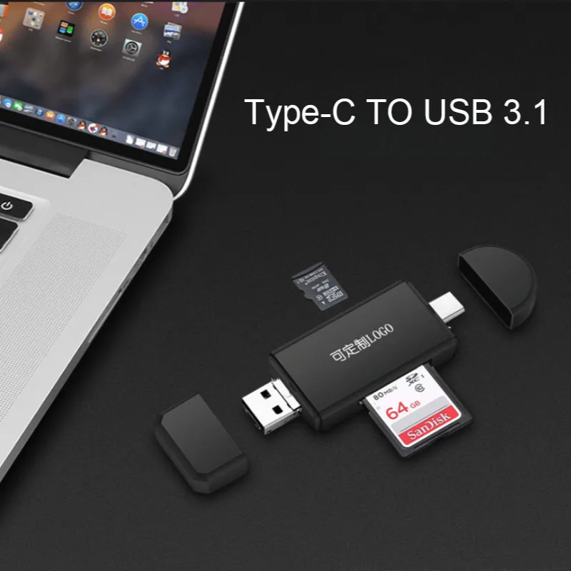 Type C & Micro USB & USB 3 In 1 OTG Card Reader High-speed USB2.0 Universal OTG TF/SD for Android Computer Extension Headers Type C & Micro USB & USB 3 In 1 OTG Card Reader High-speed USB2.0 Universal OTG TF/SD for Android Computer Extension Headers