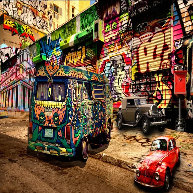 Photo Wallpaper Hip Hop Style Graffiti Bus Mural Background Wall Photo Wallpaper Hip Hop Style Graffiti Bus Mural Background Wall Decoration Painting Stereo Custom Ktv