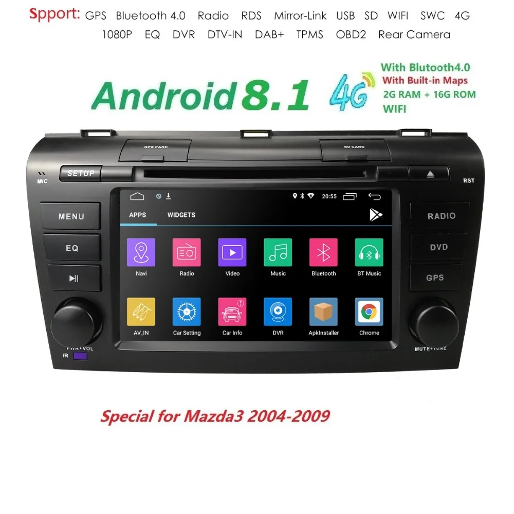 

2DIN 1024*600 QuadCore Android9.0 Fit MAZDA3 2004-2009 Car Monitor DVD Player Navigation GPS Radio canbus Steering wheel DVR Map