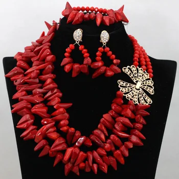 

Red African Wedding Coral Beads Jewelry Set Gothic Coral Necklace Earrings Jewellery Set Gift Free Shipping CNR476