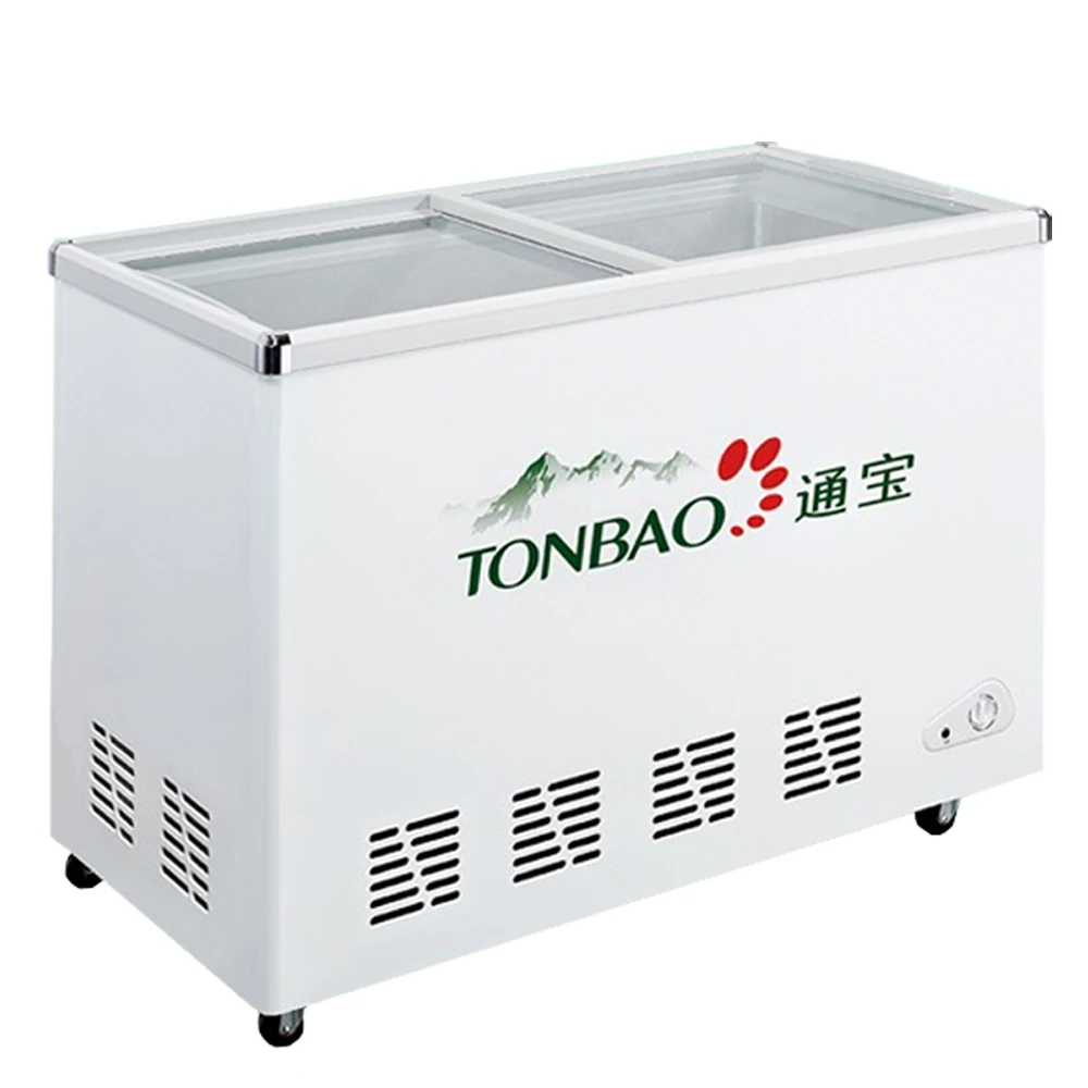 Commercial Chest Freezer Glass Sliding Top Display 2 Door Ice Cream