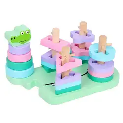 Деревянный, детский кубики для игр детская развивающая игрушка деревянная Геометрическая рукав колонна строительные блоки Когнитивная