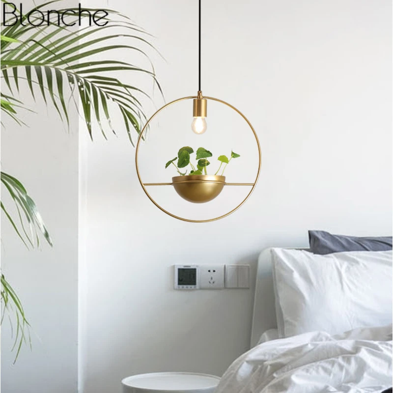 Online Moderne Gold Einzigen Ring Anhänger Lichter DIY Pflanze Led Hängen Lampe Esszimmer Schlafzimmer Leuchten Home Decor Leuchte E27