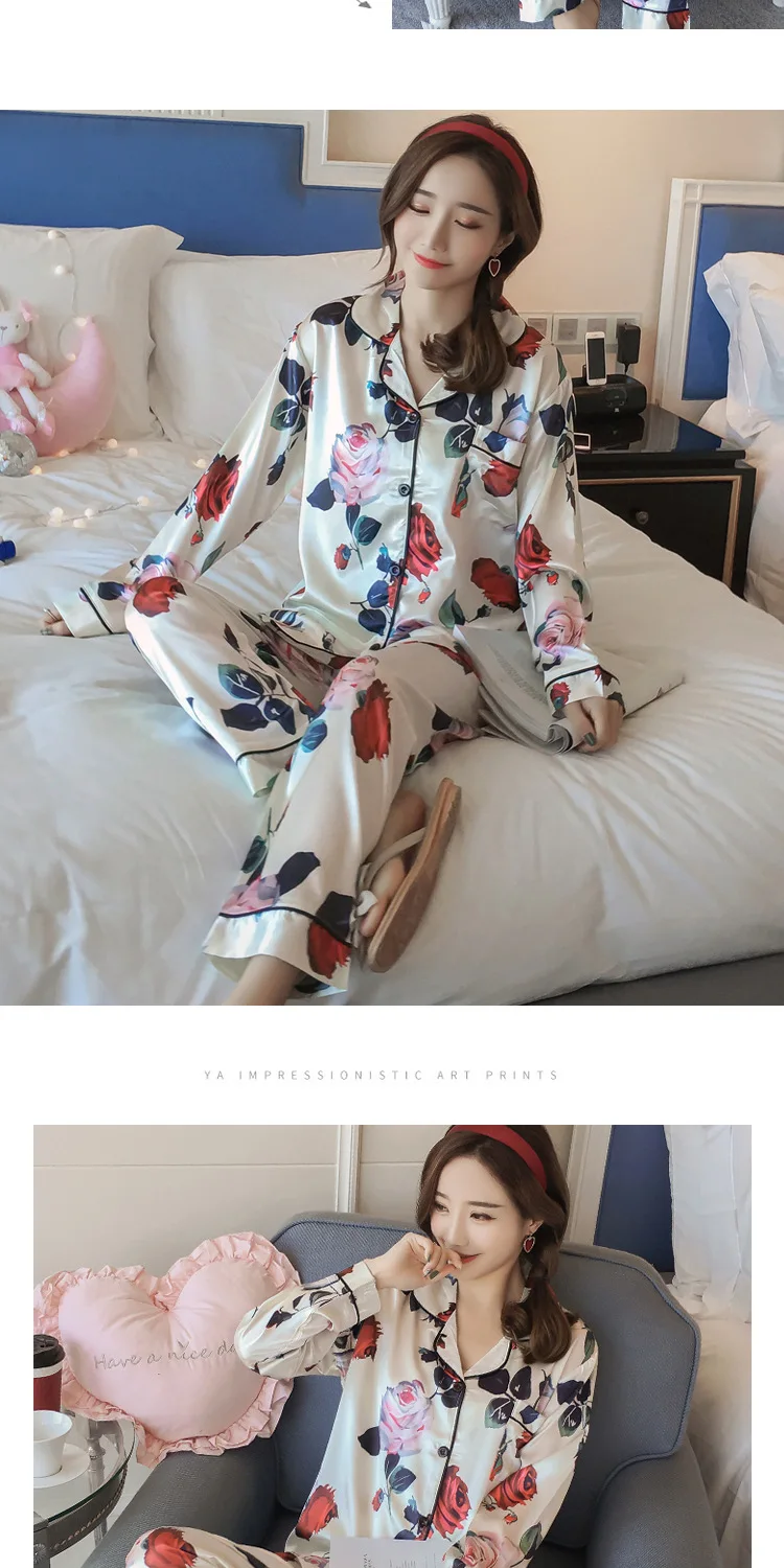 Jrmissli 2 фото шелковые пижамы для Для женщин Роскошные Для женщин s пижамы Для женщин пижамный комплект домой с длинным рукавом