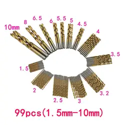 Новые 99 шт. 1,5 мм-10 мм Сталь Титан сверло/Цилиндрический хвостовик сверла