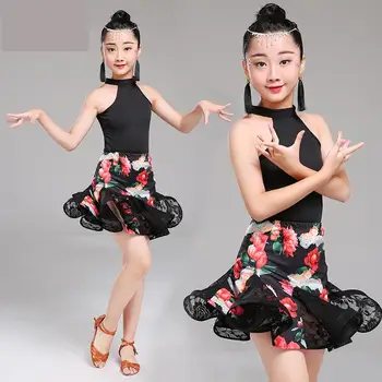 

2019 Summer Sleeveless Children Rumba/samba/tango Standard Girls Leopard Skirt Latin Dresses For Dancing Ballroom Dance Dress