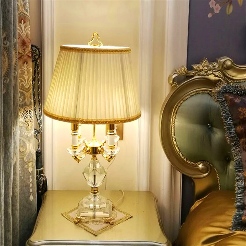 

Modern Crystal Table Lights Simple Bedroom Table Lamps Fabric Lampshade Living Room Decor Abajur Bedroom Lamparas Mesa