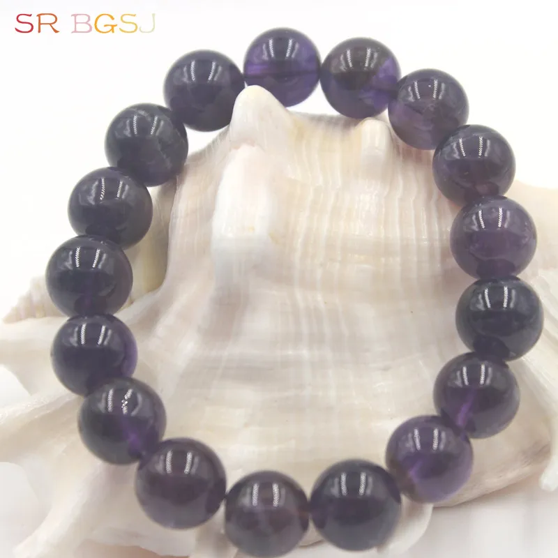 

Free Shipping 6 8 10 12mm Wedding Jewelry Gift Round Natural Purple Quartz Gems Stone Stretchy Jewelry Bracelet 7" 7.5" 8