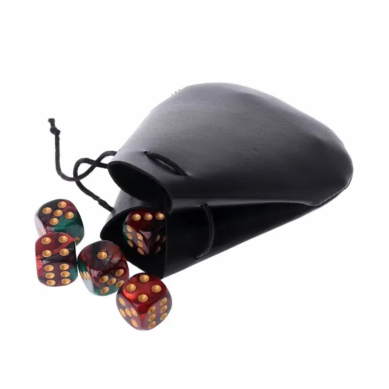 1pc Dice Bag Classic Faux Leather Drawstring Dices Bag Pocket Storage