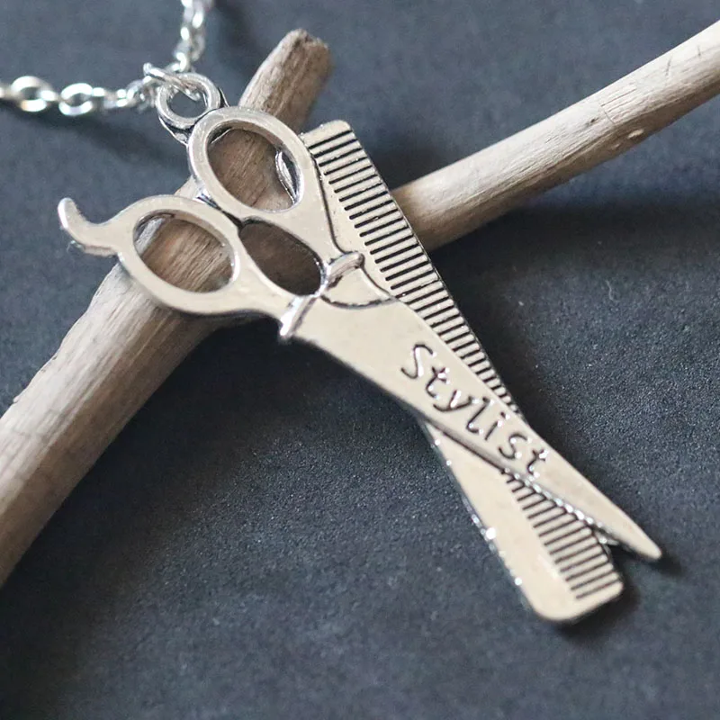 

Scissors Comb Pendant Necklace For Women Vintage Silver Charms Bijoux Female Choker Handmade Necklace Christmas Holiday Gift