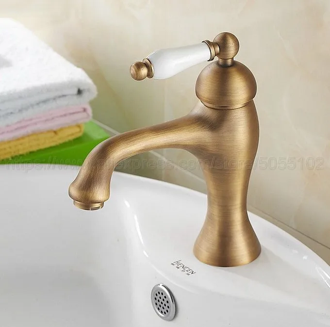Deck mounted Antique Brass finish bathroom Faucet basin mixer tap Hot and cold water tap znf102