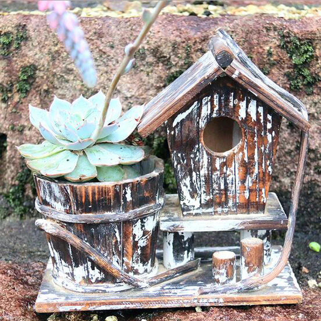 Wooden Pot for Succulent Decorative Container Planter Cacti Flower Bonsai, Garden Home Table Desktop Decor Ornament