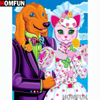 

HOMFUN Full Square/Round Drill 5D DIY Diamond Painting "Dog cat" Embroidery Cross Stitch 5D Home Decor Gift A14750