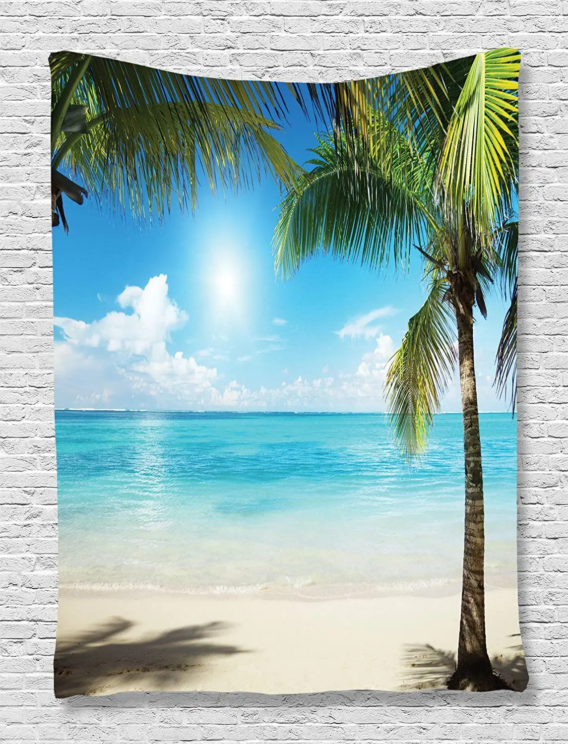 Ocean Tapestry Tropical Beach Decor Coconut Palms and Shadows on Sea