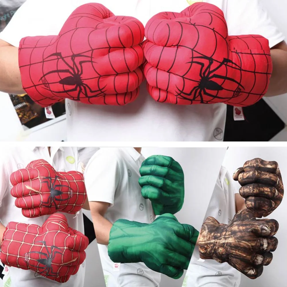 

Marvel Avengers soft Gloves Plush toys Ironman Spiderman Hulk 5 colors Giant fist birthday party gifts for kids Set of two hands