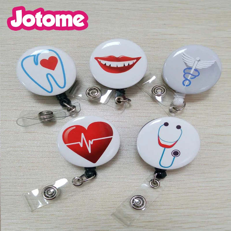 

Choose Model First, Medical Stethoscope Brooches Red heart ECG retractable badge reel Nurse staff Tooth yoyo id card holder