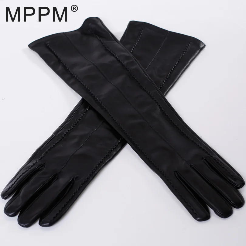 Модные перчатки MPPM из натуральной овчины женские зимние кожи черные высокого