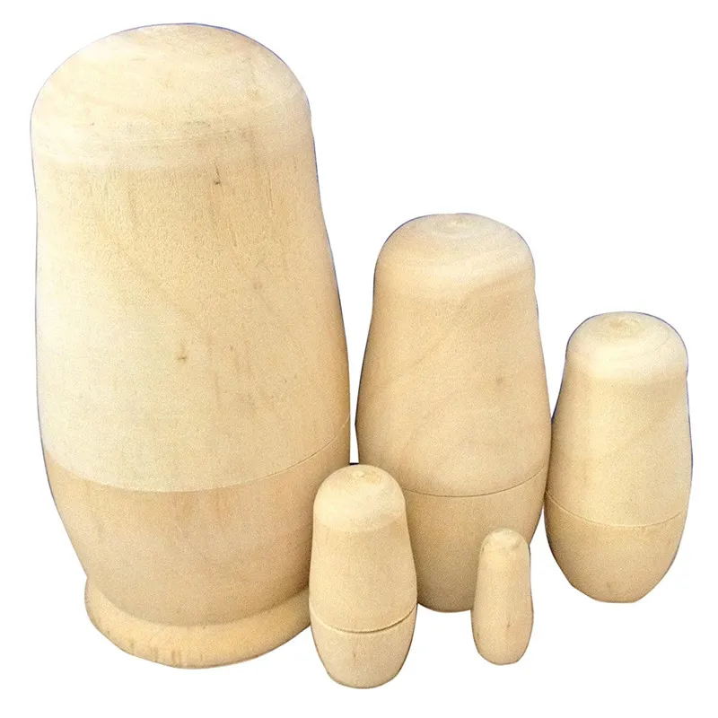 Blank DIY Unpainted Wooden Embryo Russian Nesting Dolls Matryoshka Toys  Make Your Own Doll Set of 5Pcs  (3)