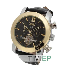 Mens Dress Tourbillon Automatic Mechanical Skeleton Watch Steampunk Gold Plated Gents Men