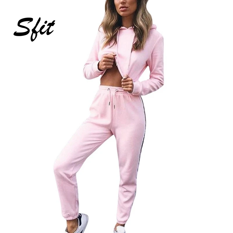 Sfit 2019 женский спортивный костюм летний свитер в полоску с капюшоном однотонные