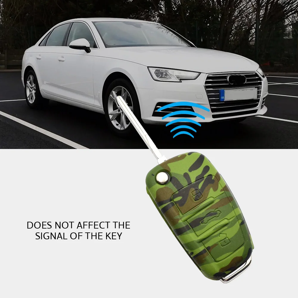 4 ATOBABI Car Key Case Camouflage Silicone 3 Button Flip Remote Shell Protect Cover Keychain for Audi A3 S3 A4 S4 RS4 A6 S6 RS6 Q7