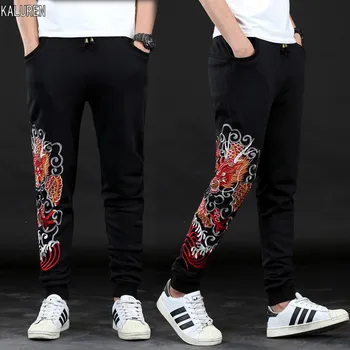 

TOP Plus size autumn and winter male loose pants casual pants elastic waist long trousers fat embroidery sweatpants