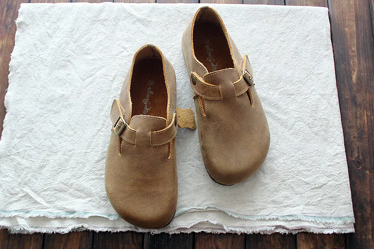 HUIFENGAZURRCS-обувь из натуральной кожи оригинальная обувь ручной работы женские тонкие туфли с круглым носком на плоской подошве в стиле ретро с мелкой пряжкой