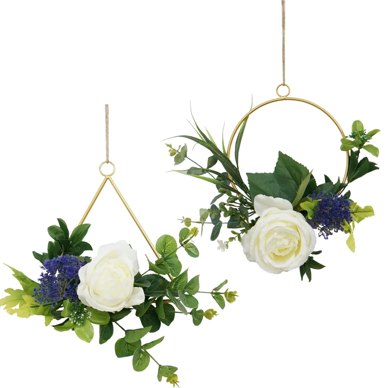 

Iron Wreath White Rose with Eucalyptus Garlands Wall Door Decoration Wedding Home Farmhouse Decor