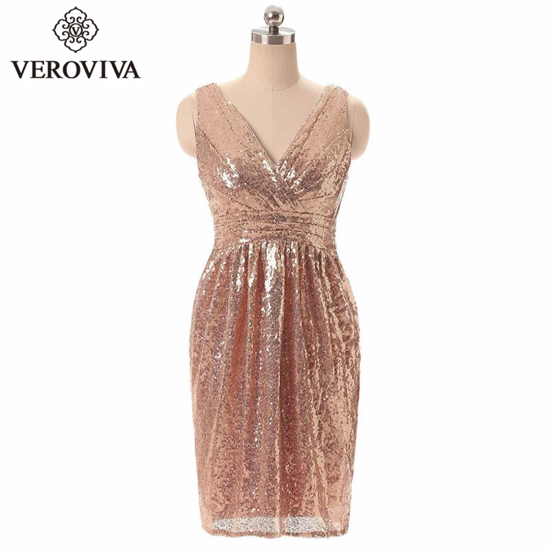 VEROVIVA Для женщин Элегантный блесток v-образным вырезом платье миди Sexy спинки