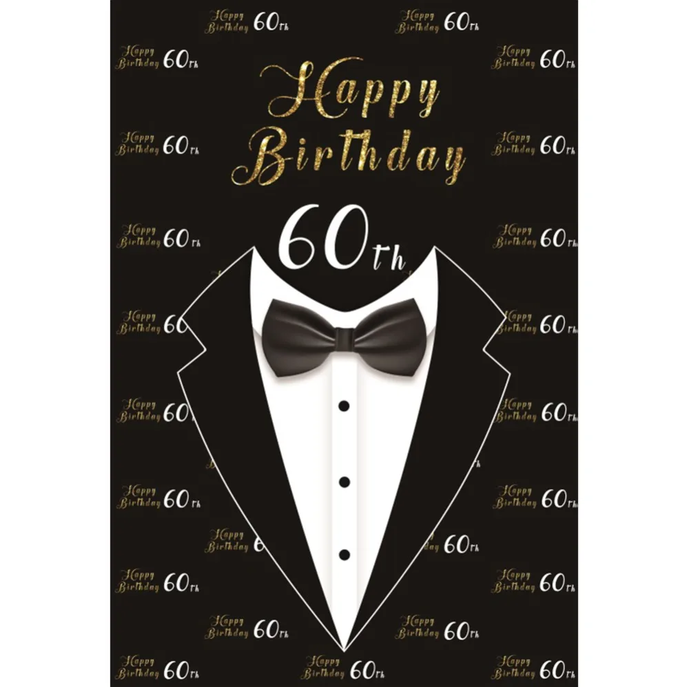 

Laeacco Vinyl Backgrounds Happy 60th Birthday Party Tie Suit Celebration Poster Portrait Photo Backdrops Photocall Photo Studio