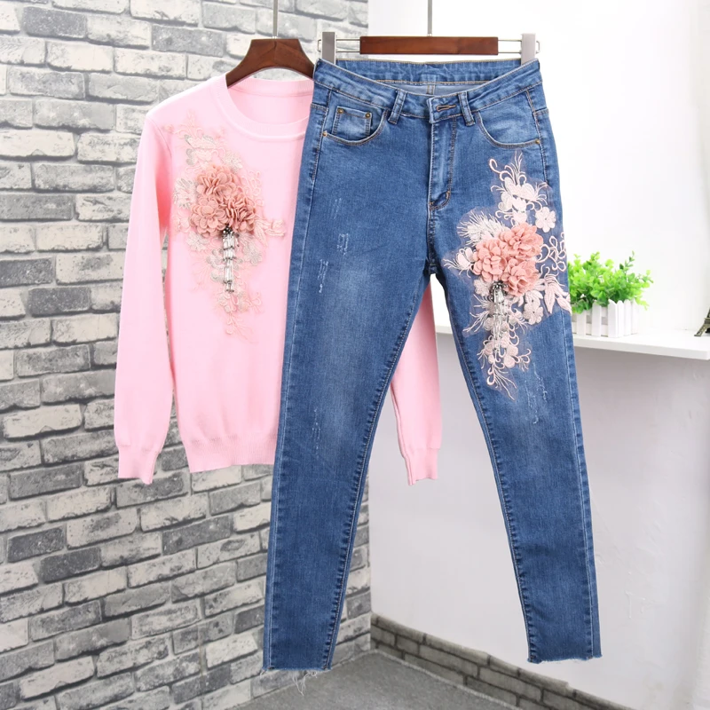 women's denim pant suit