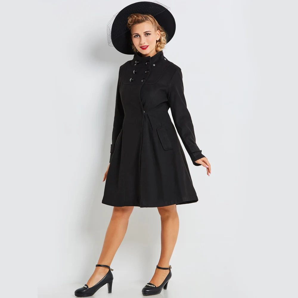 

Sisjuly Vintage Women Jacket Coat Winter Black Fashion Elegant Slim Hooded Causal Outerwear Long Wool Blends Pocket Overcoat