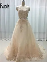2017 New Arrival Elegant A-line Wedding Dresses Lace Appliques Beading Crystal Sashes Sleeveless V-neck Bridal Gown Custom Made
