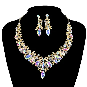 Fashion Crystal Indian Necklace Earring Jewelry Sets For Women Brides Bridal Wedding Party Costume Jewellery Accessories