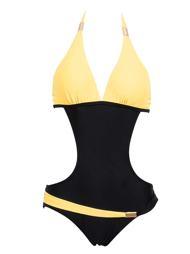 Цельный купальник, сексуальный женский купальник с открытой спиной и пуш-ап, купальник бикини бандаж, монокини, пляжная одежда - Цвет: Цвет: желтый