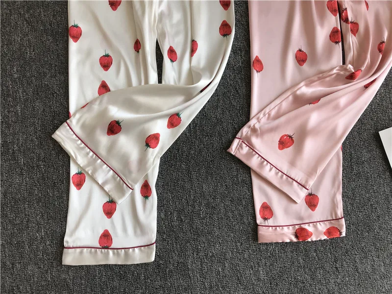 Свежие Клубничные Сатиновые шелковые домашние штаны женские розовые штаны для сна модные корейские домашние пижамы штаны для женщин домашние брюки