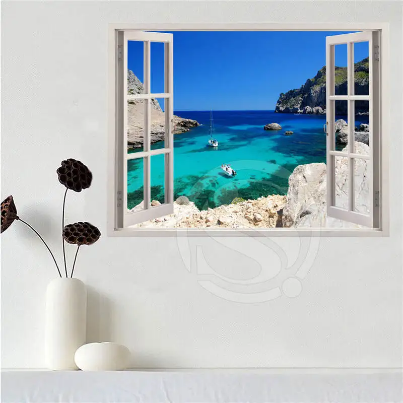 

Custom canvas poster Beautiful beach, the sea outside window poster cloth fabric wall poster print Silk Fabric Print 60x90cm