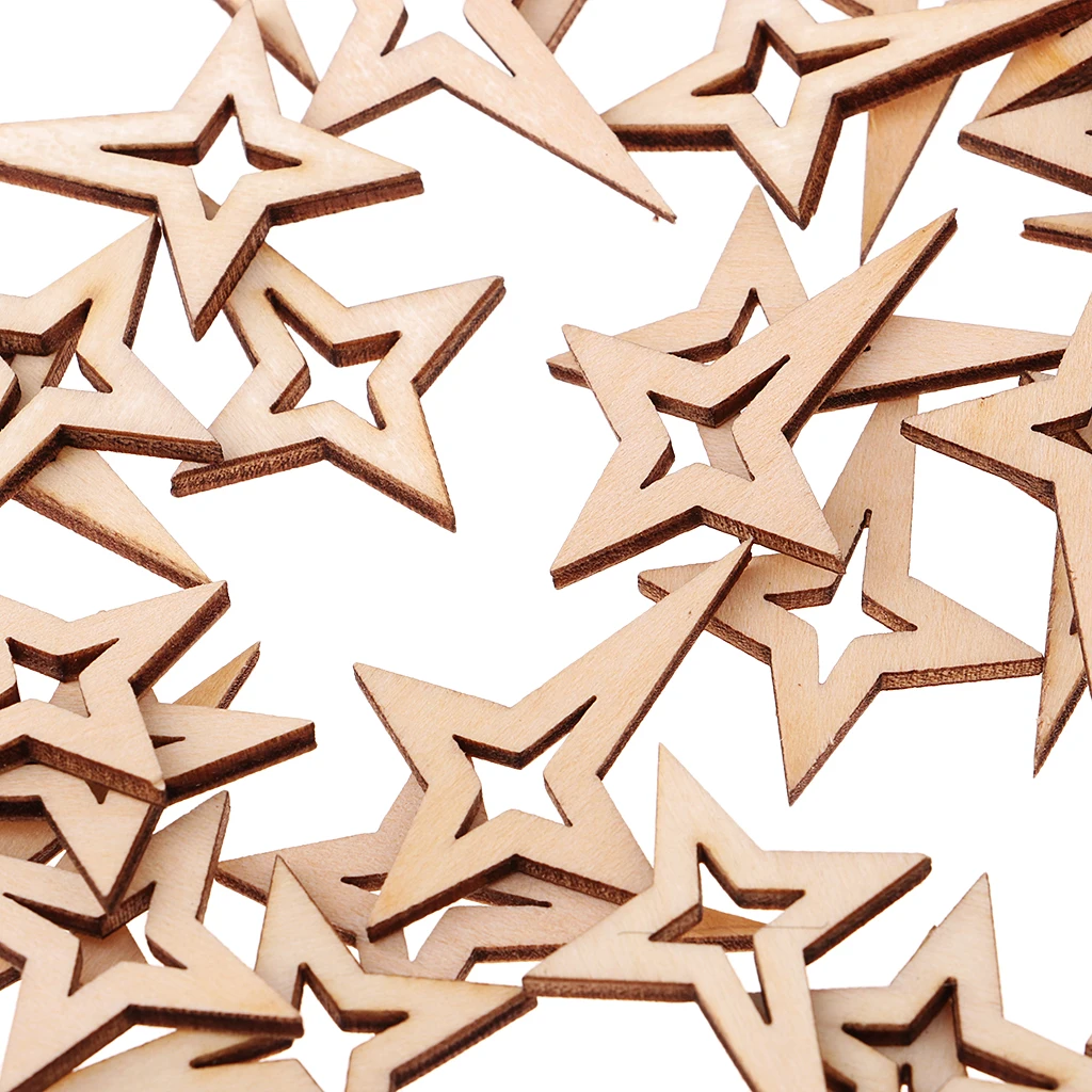 Mini Natural Unfinished Wood Hollow Star Shape Embellishments for Art DIY Crafts Scrapbooking Card Making