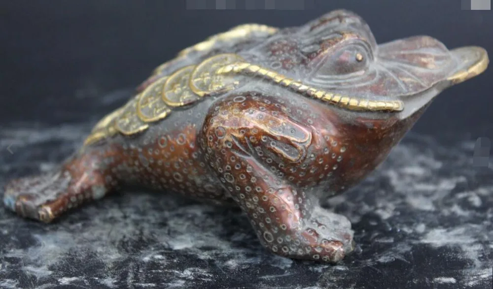 

6 "Marked Bronze Gilt Propitious Wealth Toad Cicada Laevis Money Dragon Statue