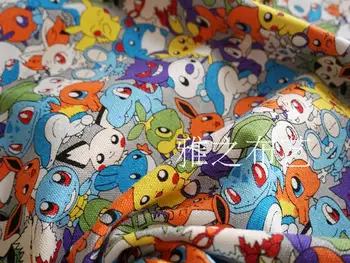 

animal Pikachu Cotton Canvas Fabric Patchwork For DIY Quarters Sewing For Cushion Shoes Bag 90*145cm