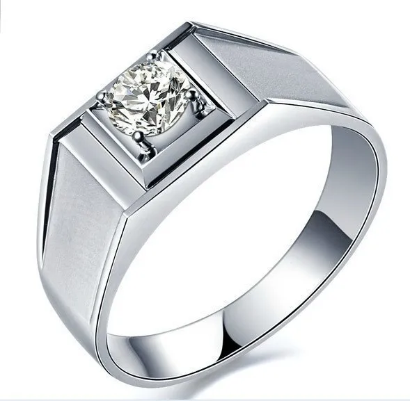 Wholesale Romantic 1CT Synthetic Diamond Wedding Rings For Men Luxury 925 Sterling Silver Ring