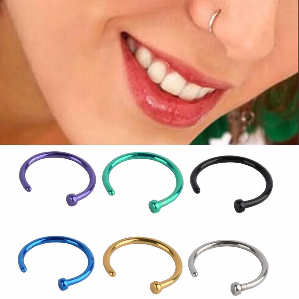 2 Pcs Stainless Steel 6 Colors Nose Hoop Nose Rings Stainless Steel Stainless Steel Nose Ring Hoop