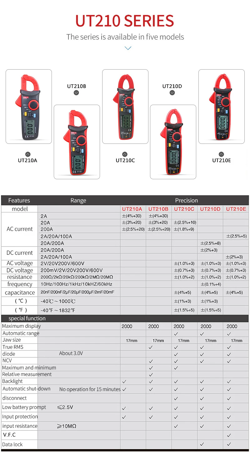 Ut210e true rms mini digital braçadeira medidores