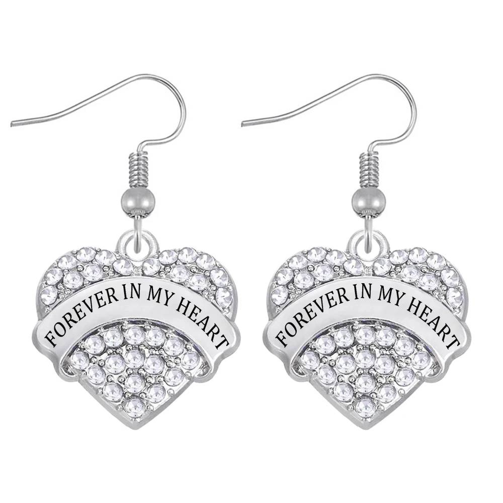 Pop engraving message words jewelry earrings rhinestone inlay metal FOREVER IN MY HEART pendant