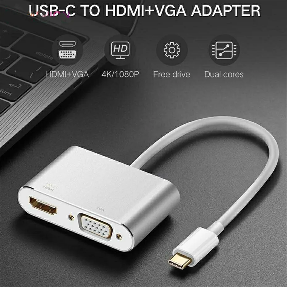 Basix USB Type C hub to HDMI VGA Adapter 1