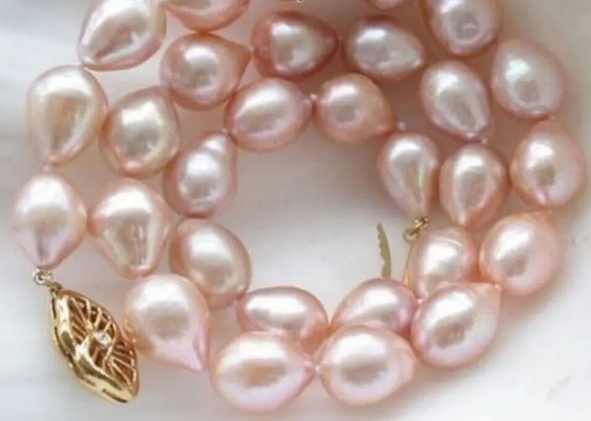 

Wholesale FREE SHIPPING >>> VERY HOT 11-13MM GENUINE NATURAL AKOYA PINK PEARL NECKLACE 14KGP GOLD CLASP 18