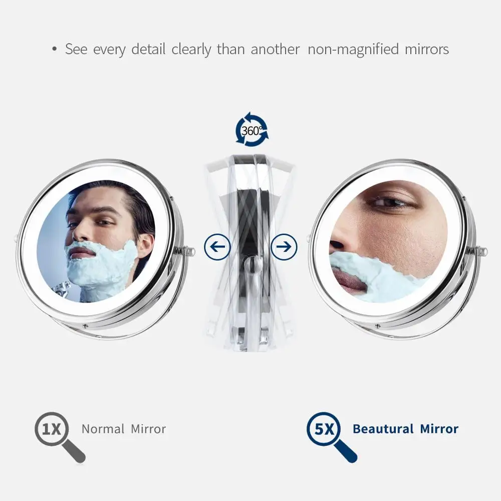 Smartloc 5x المكبرة الصمام أضواء الحلاقة الحائط مرآة حمام ماكياج حمام حلاقة المكياج مرايا مستحضرات تجميل الغرور الذكية